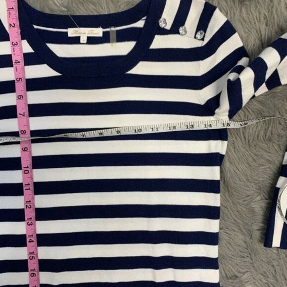 Minnie Rose White & Blue Striped Sweater Dress - Size Small - Picture 11 of 13